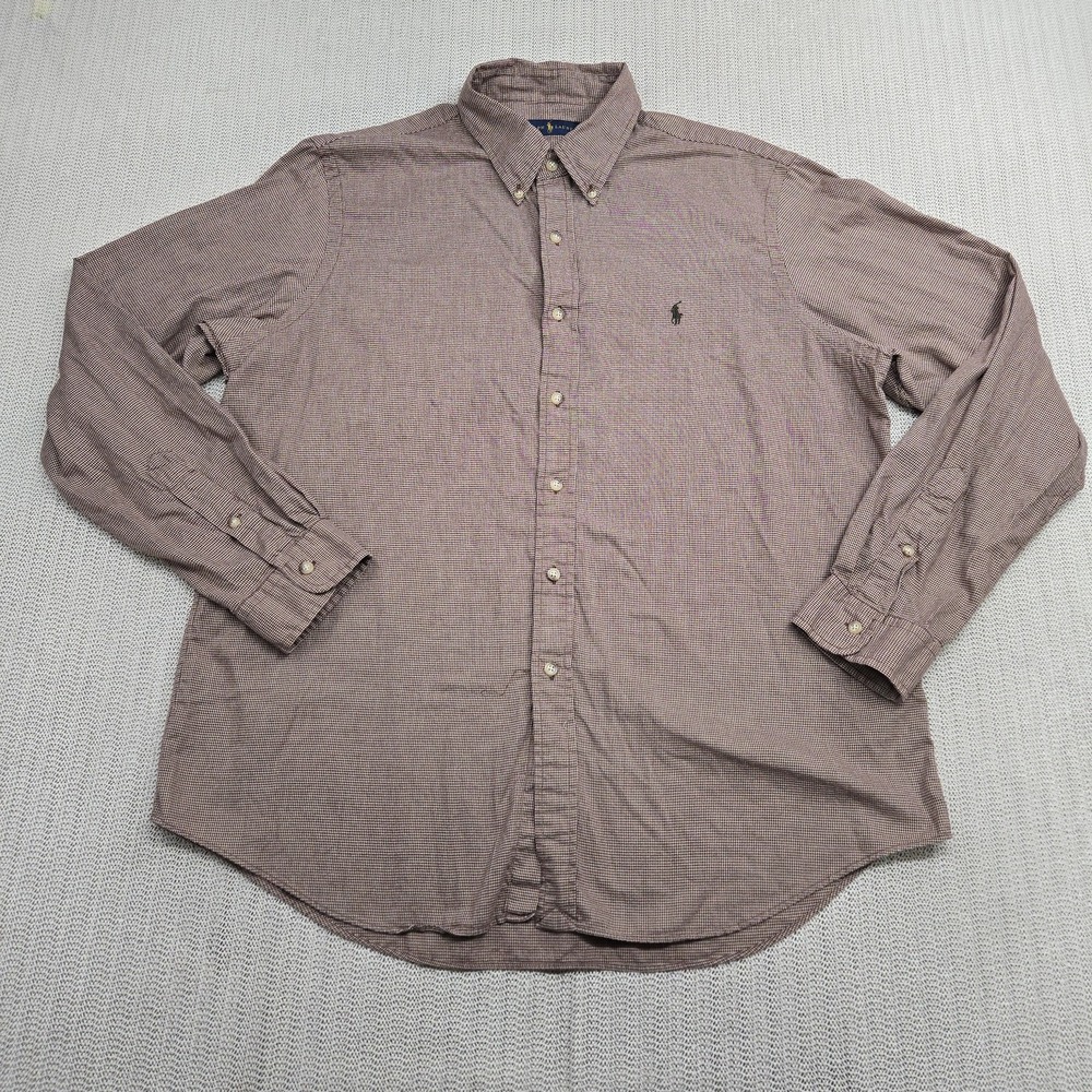 Polo Ralph Lauren Shirt Mens XL Brown Micro Houndstooth Button Down Long Sleeve